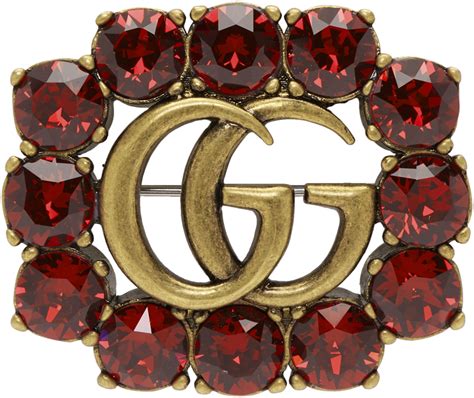 Gucci: Red Crystal Marmont Brooch 